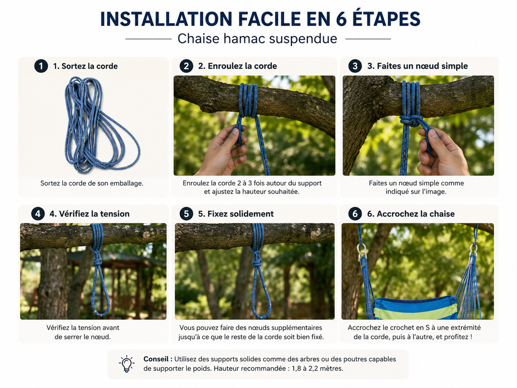 Chaise Suspendue Rayée, Corde Double, Sac Inclus