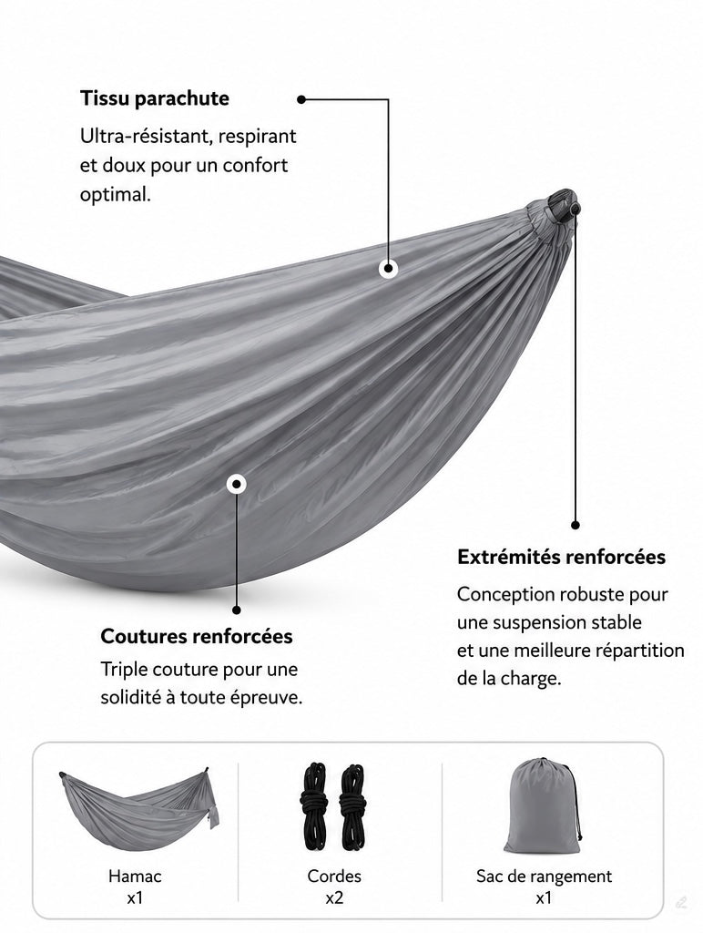 Hamac Ultra-Léger 210×140cm, Cordes et Sac Inclus