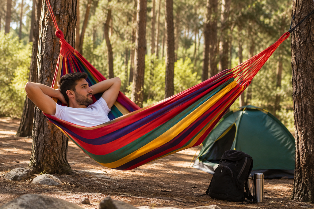 Hamac Double en Toile de Coton, Sangles d’Arbre Incluses | Kit Complet 2 Places