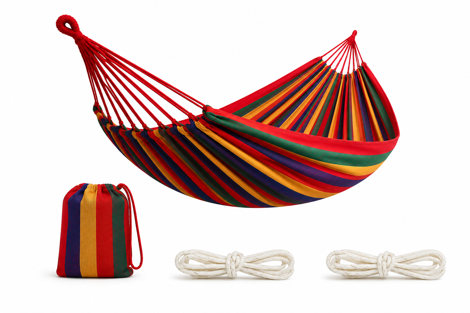 Hamac Double en Toile de Coton, Sangles d’Arbre Incluses | Kit Complet 2 Places