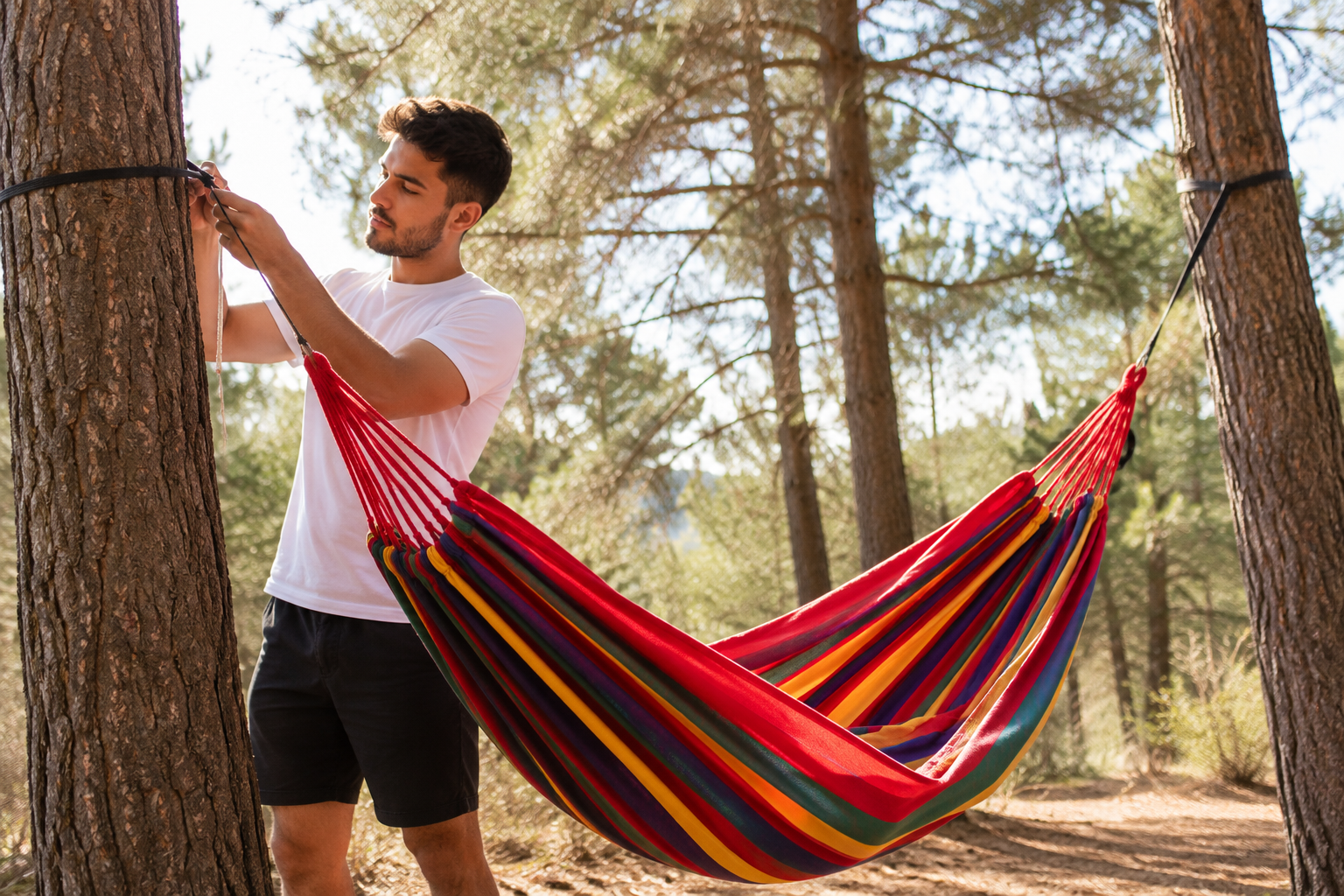 Hamac Double en Toile de Coton, Sangles d’Arbre Incluses | Kit Complet 2 Places