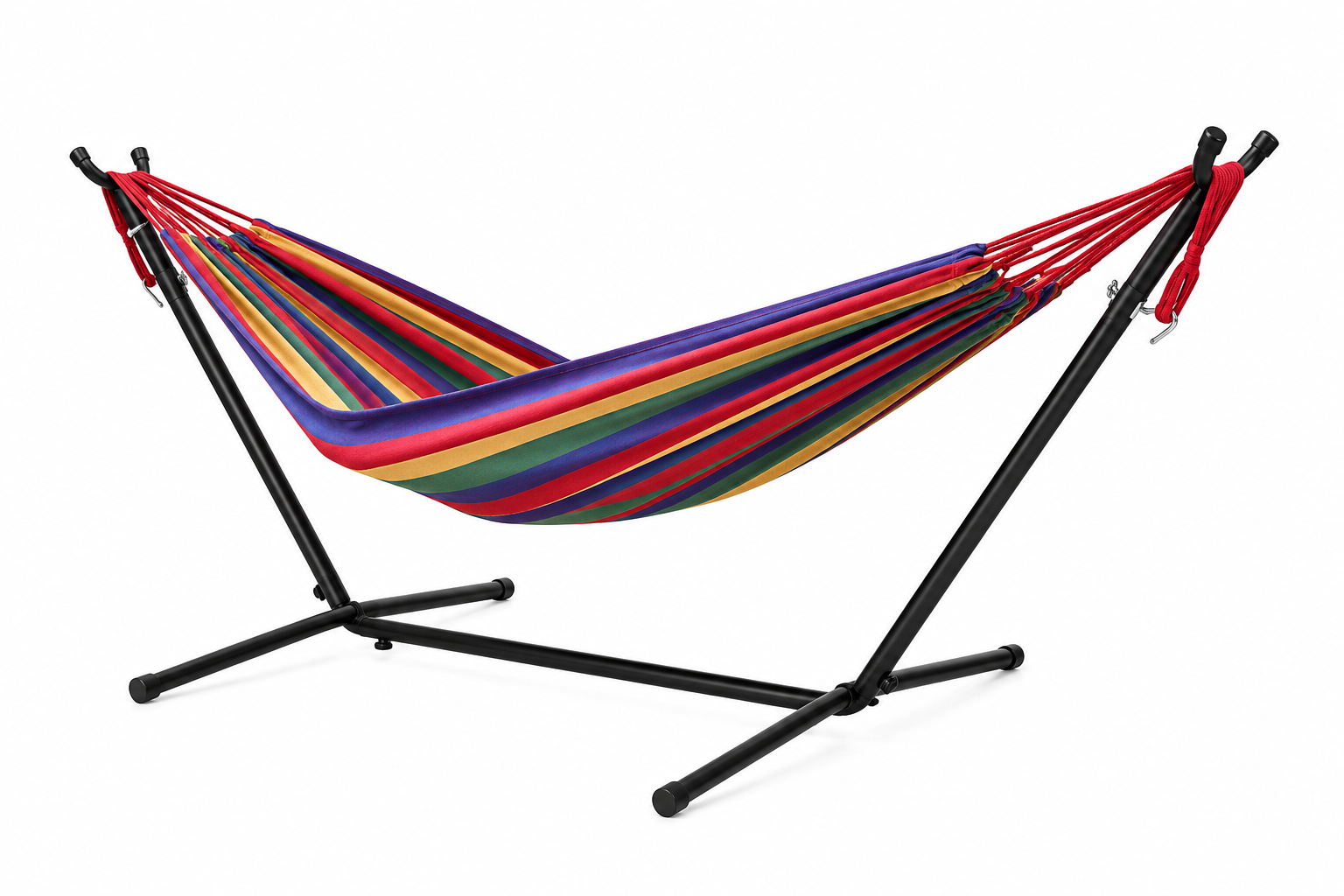 Hamac Double Suspendu avec Support en Acier – Confort Extérieur Multicolore